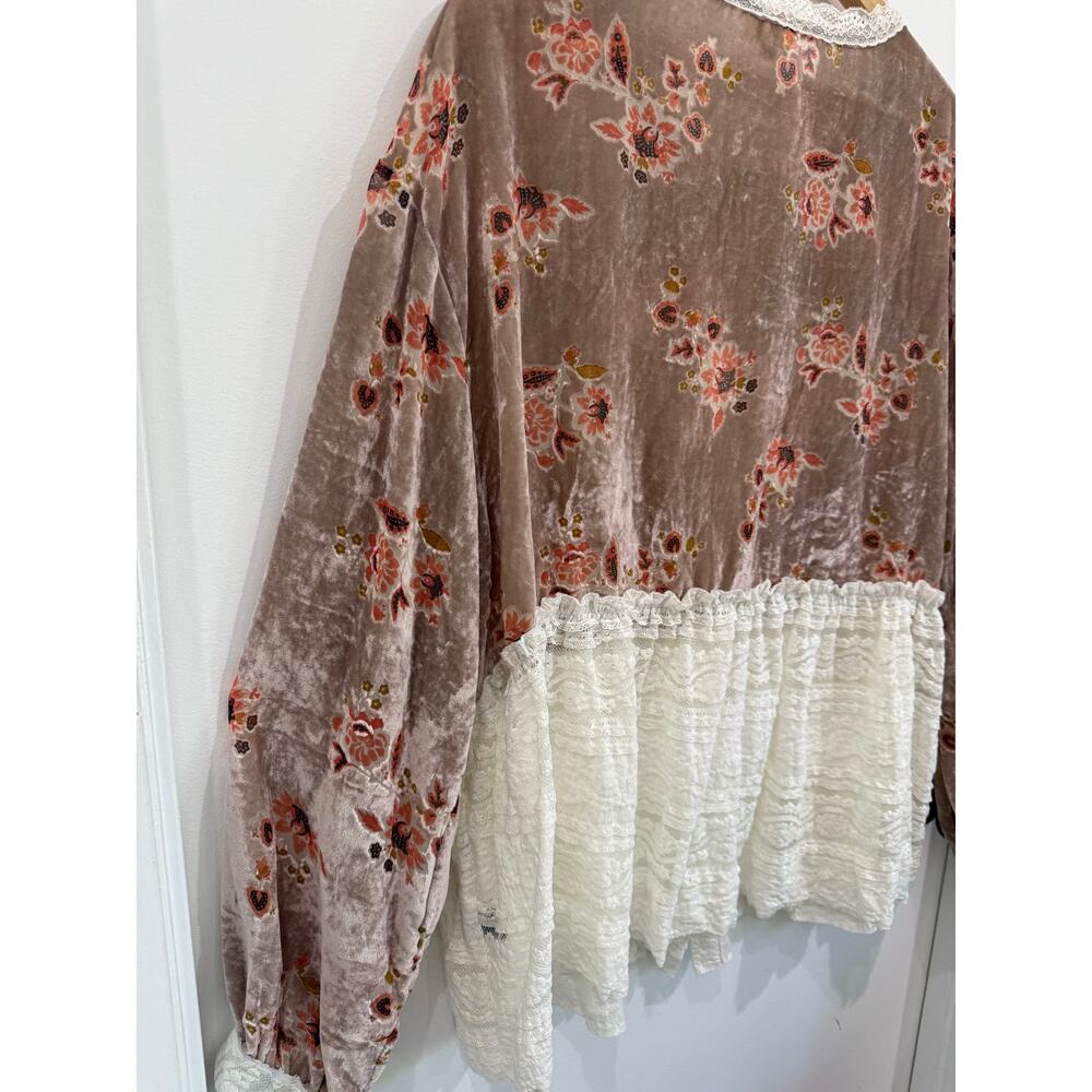 POL Velvet Floral Lace Beaded Sequin Crystal Romantic Boho Button Front Top Sz L - Picture 13 of 15